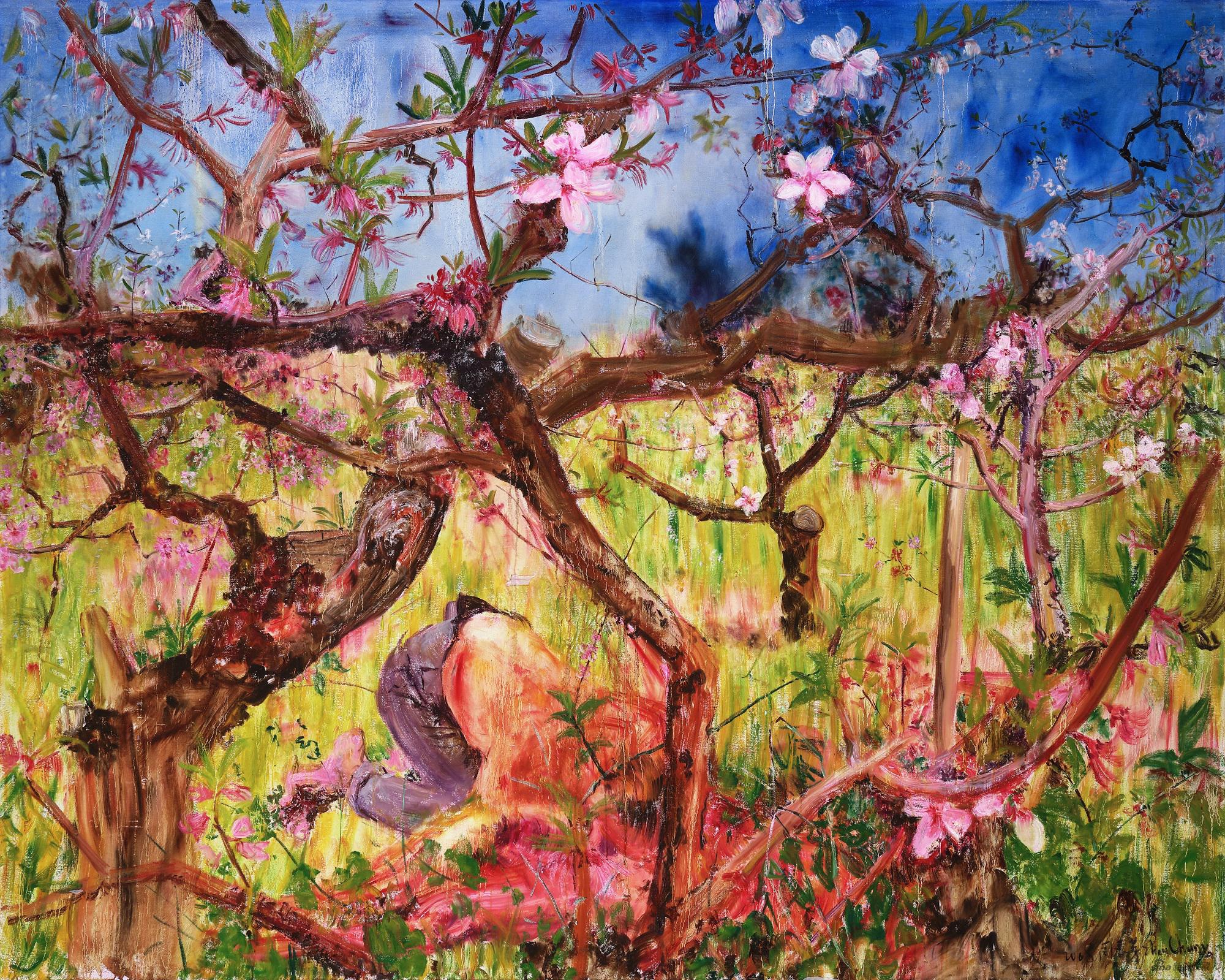 周春芽 《闻花香》 2008年作，油彩 画布，200 x 250 cm