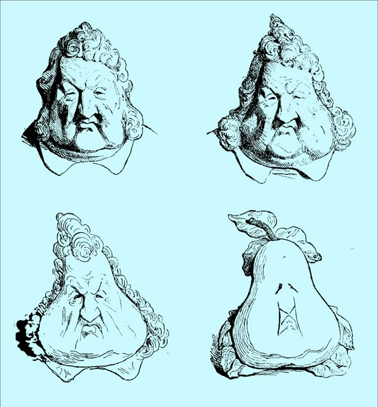 夏尔·菲利庞  四只梨子（讽刺路易·飞利浦的漫画） 1833年