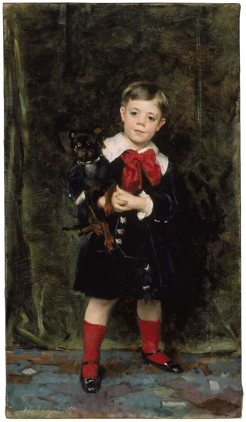 《罗伯特·德·塞弗里欧》，约翰·辛格·萨金特，美国，1879，布面油画 萨金特受委托为7岁的小罗伯特画肖像画，此前不久，他刚在由国家赞助的重要展览巴黎沙龙上展示了自己的绘画实力。 1921年，他把这幅画卖给了纽约的诺德勒画廊。在那之后，这幅画就传到了波士顿美术博物馆。尽管如此，这幅肖像揭示了萨金特职业生涯早期的技术和兴趣，当时他的沙龙作品才刚刚开始为他获得认可。