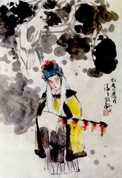 59潘之《戏曲人物》40x70cm 水墨画 2021年.png