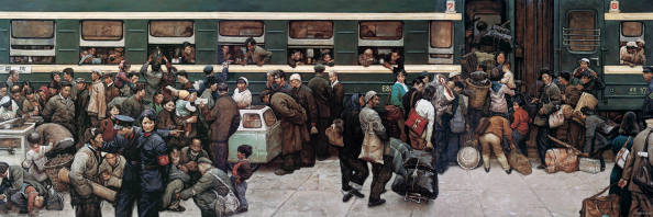 54高小华《赶火车》155cmX450cm 布面油画 1981年.png